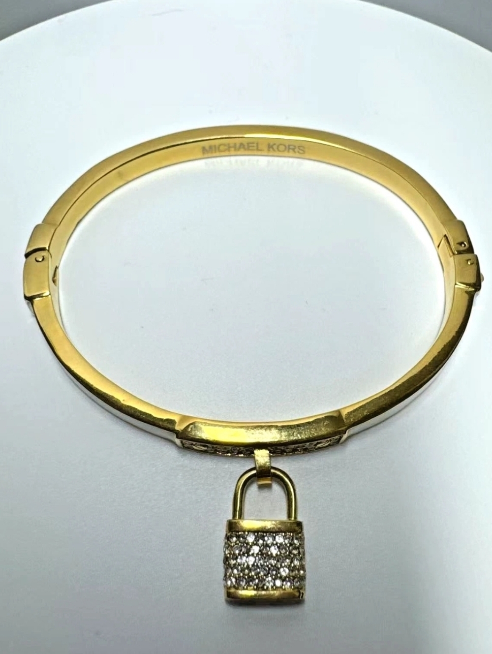 Michael Kors Gold Pave Padlock Hinged Bangle Bracelet NWOT - Picture 8 of 8